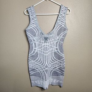 WOW Couture Womens Multicolor Metallic Gray/White Sweater Knit Bodycon Dress |M|